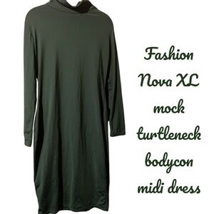 Fashion Nova Green Turtleneck Bodycon Midi Dress
